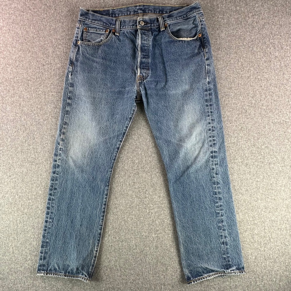 Levis Jeans Mens 36 501 Original Fit Blue Straight Leg Button Fly Denim
